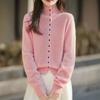 Retro Chic Wool Brushed Button-Up Cardigan - Versatile Autumn & Winter Women's Style with Rolled Hem and Neckline.