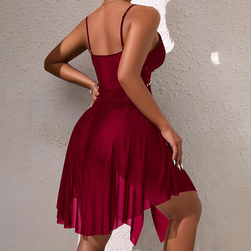 Pearl Decor Sheer Nightgown Lace Cami Deep V Sexy Summer Women's Loungewear 892 Glamorous Lightweight Sleepwear Perfect for Warm Weather