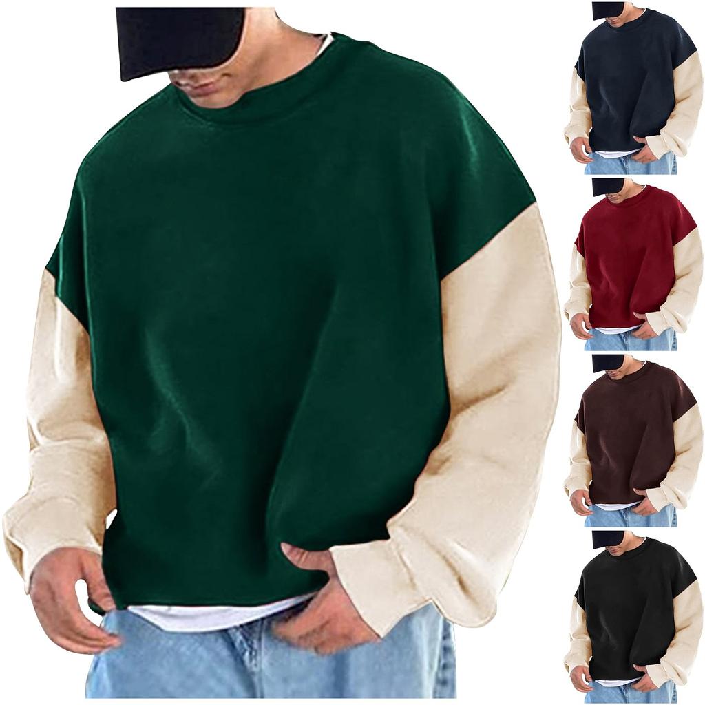 Pánské barevné volné mikiny s kapucí s přepadlými rameny a kulatým výstřihem, pánské ležérní sportovní mikiny