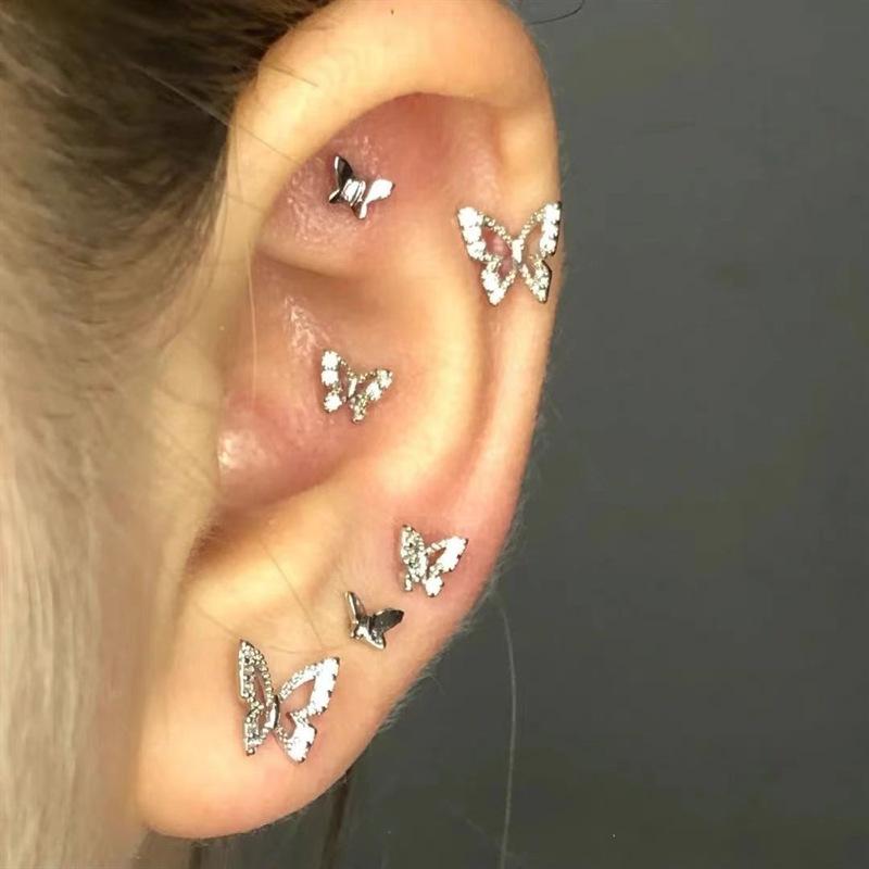 1PC/Set Trendy Pooch Paw Zircon Butterfly Ear Bone Studs; Luxe New Fashion Earring for Women Y2K Jewelry Present