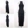 Goth Gothic Dress Cosplay High Split Sexy Bandage Women Dress Halter Slim Midi Dark Black Grunge Partywear