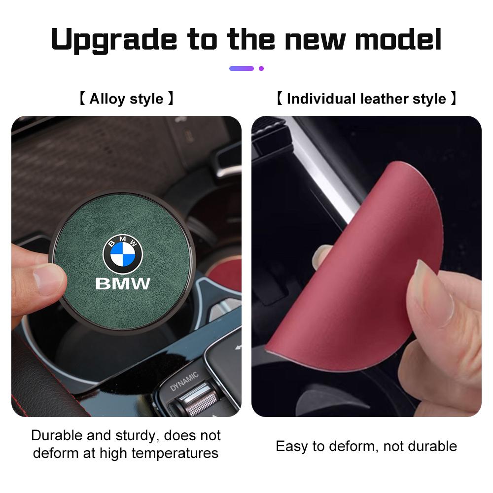 For BMW X1X2 X3 X5X4 X6 X7 1 3 5 7 Series F40 E90 G20 G30 i7 i8 2Pcs Leather Car Coaster Anti-slip Pad Water Cup Mat Accessories ulbn07