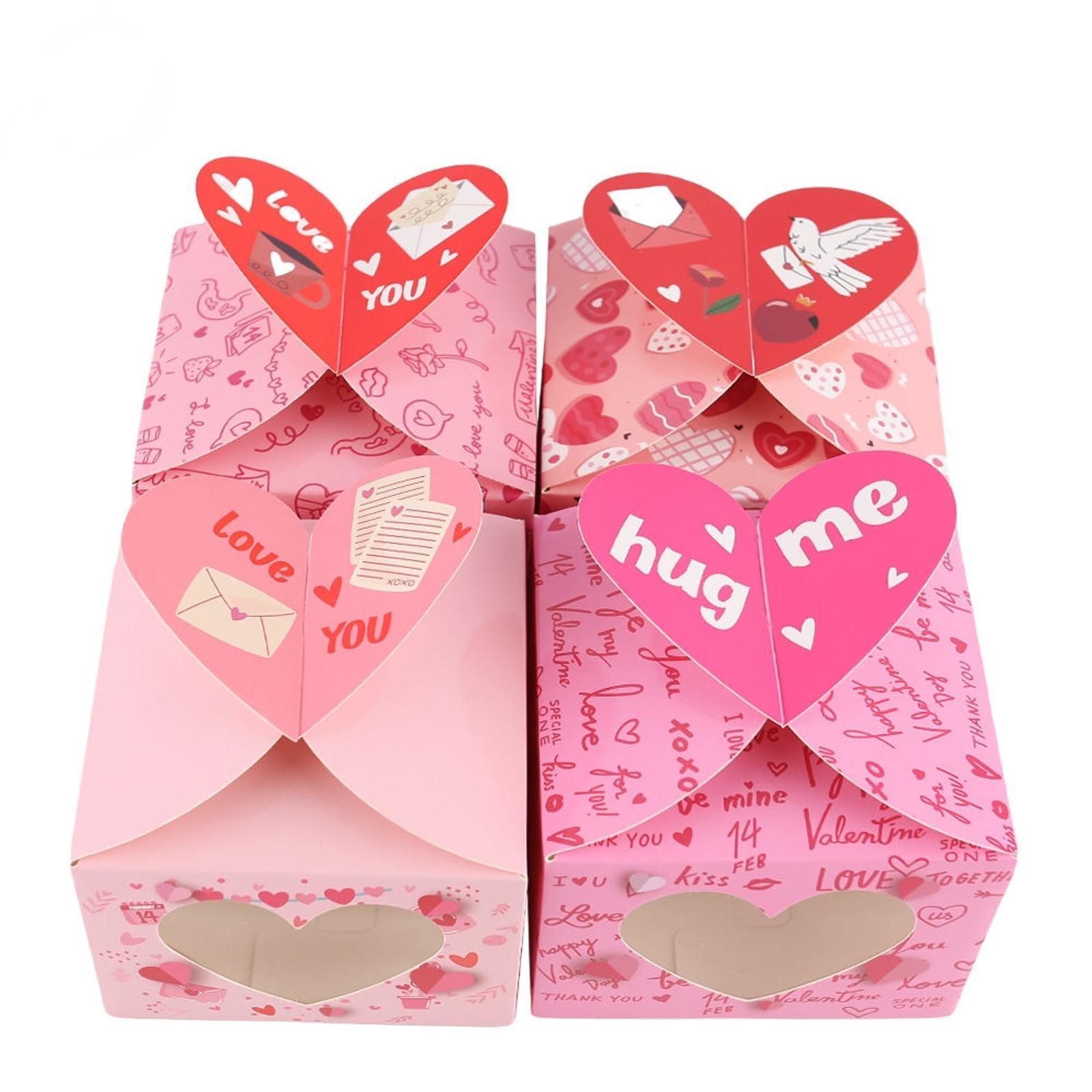 

12/24Pcs Love Heart Open Window Gift Box Chocolate Square Wedding Cake Gift Packaging Box Valentine s Day Party Decoration One Size розовый