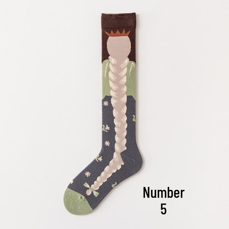 

Women s Japanese Style Abstract Art Knee-High Combed Cotton Socks One Size for Women