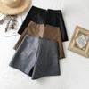 Women's High-Waist Black PU Leather Wide-Leg Shorts - Autumn/Winter 2023