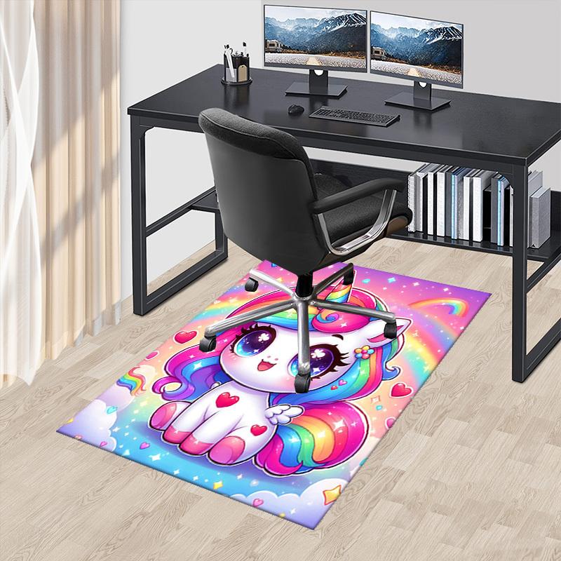 1pc Rainbow Unicorn Chair Mat - Anime Cartoon Design Office Rug for Desk, Non-Slip Carpet for Home Decor, Suitable for All Seasons.H013