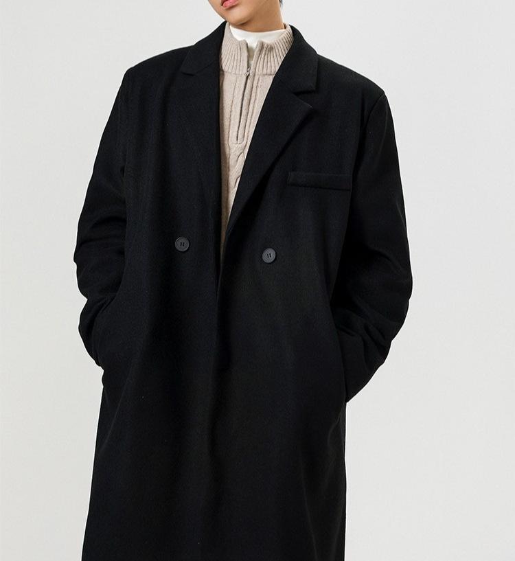 Hongkong-Stil Herren Mittellanger Winter Lockerer Trenchcoat - Koreanische Wolljacke