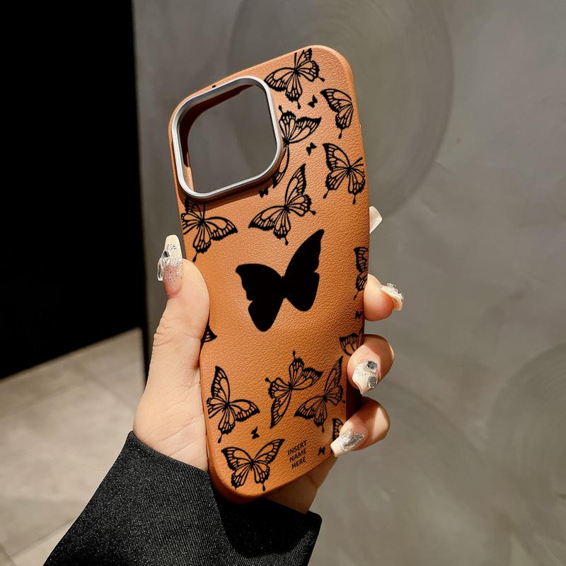 Leather Texture Silicone Case For iPhone 16 16e 15 Pro Max 14 13 12 11 ShockProof Butterfly Magnetic Soft Case Cover