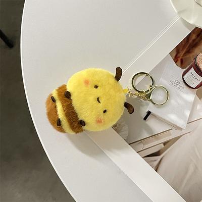 1Pc Charms Stuffed Lovely Fluffy Ornament Little Bee Pendant Car Toys Keychain Plush Dolls Child Holiday Gifts
