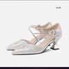 Pearl Rhinestone Bag Head Medium High Heel Sandals Women's Thick Heel 2024 Summer New Fashion Wrap Bag Heel Large Size Women's Shoes