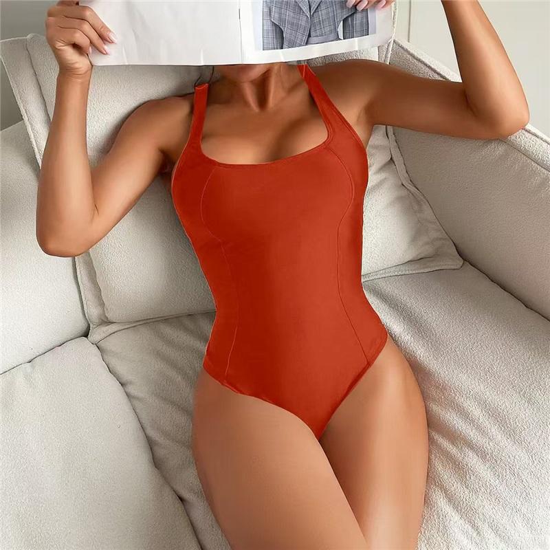 Nuovo costume da bagno intero slim conservativo tinta unita bikini da spiaggia vuoto schiena bellissima intero