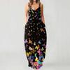 Fashion Women's Loose Casual Summer Print Pocket Sling Sleeveless Dress