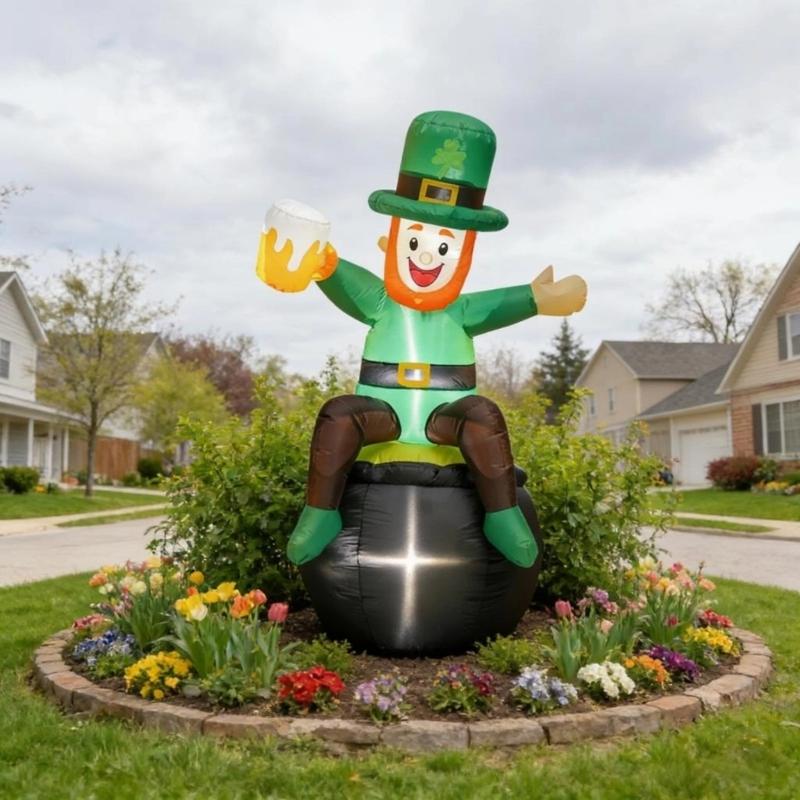 6/8FT Inflatable Lawn Ornament With Waterproof Polyester Fabric And Built In Lights For Patricks Day Celebration