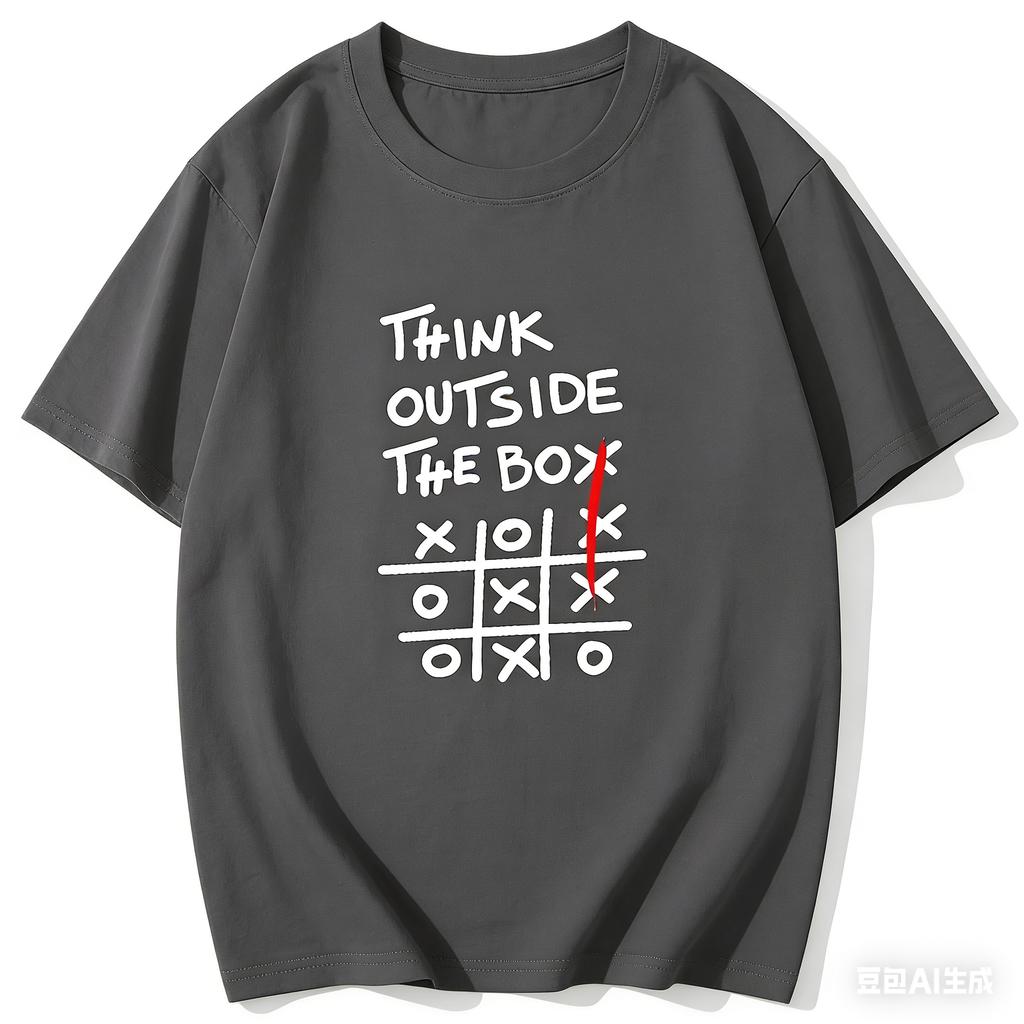 THINK OUTSIDE THE BOX Retro Funny English Printed Tshirt Unisex Loose Niche Symbol Pure Cotton Y2K Harajuku Tee