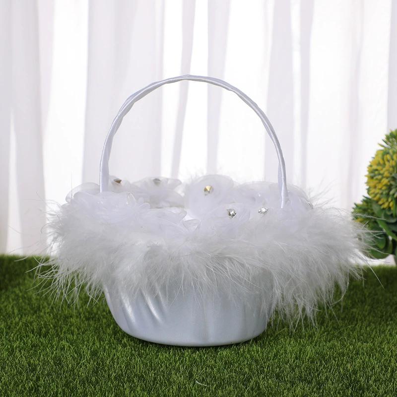 

WTEMPO Elegant Wedding White Flowers Baskets Lace-trimmed Wedding Baskets Hand-held Flower-scattering Large Fake Flowers Decor Small Baskets 2pcs