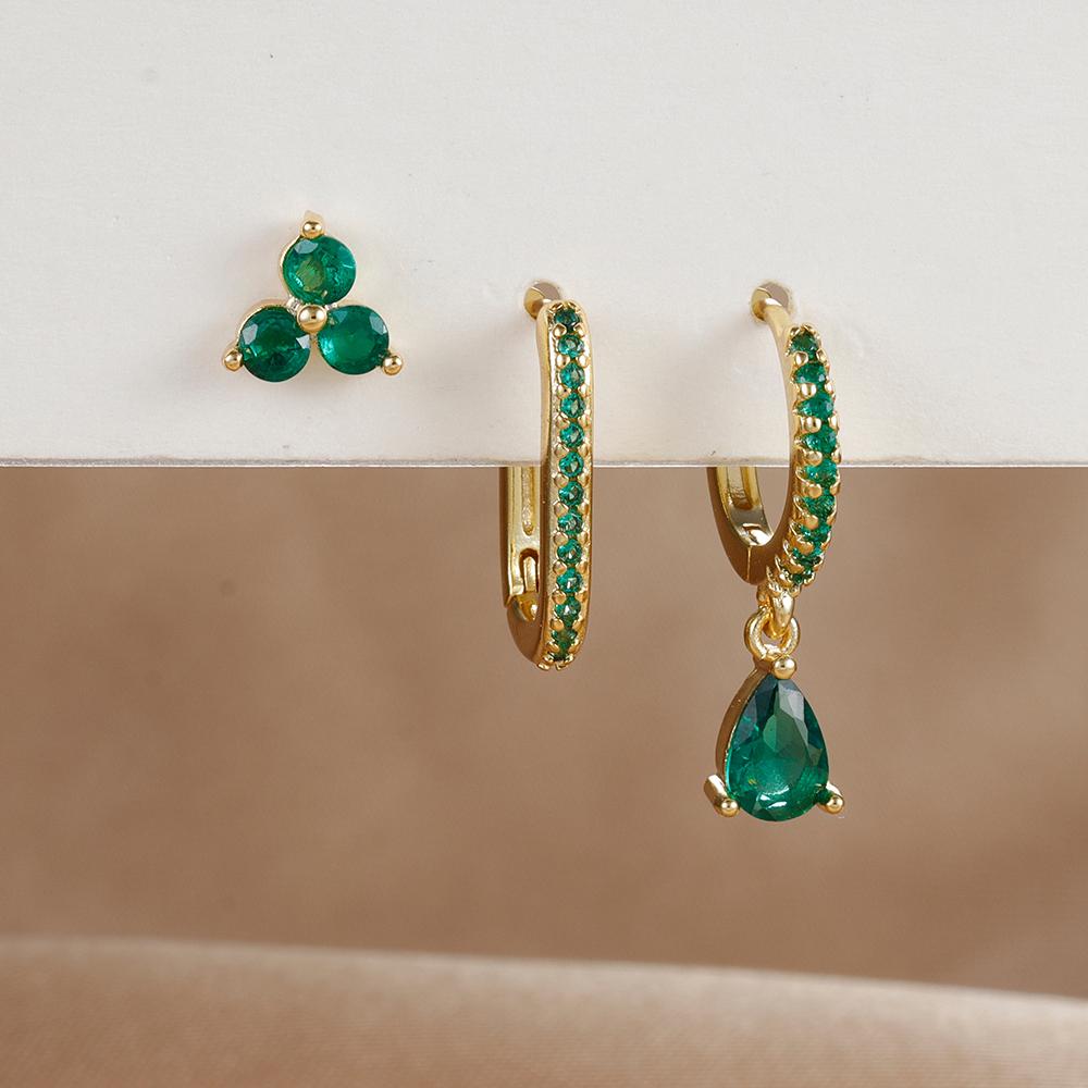 3PCS/Set Fashion Waterdrop Shape Zircon Hoop Earrings For Women Delicate Triangle Shaped Flower Stud Earrings Piercing Jewelry