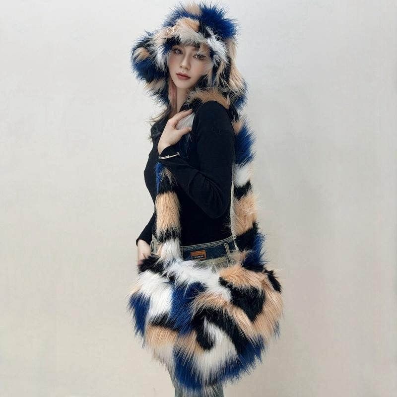 

2025 Зимова Нова Модна Жіноча Сумка у Формі Серця з Імітації Лисячого Хутра Жіноча Сумка на Плече з Тим Самим Капелюхом-Відром Авангардна Жіноча Сумка-Пахва