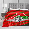 Red and Green Logo with Soccer BallFlannel blanket for bedroom, living room, sofa, and nap