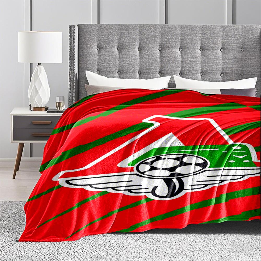 Red and Green Logo with Soccer BallFlannel blanket for bedroom, living room, sofa, and nap