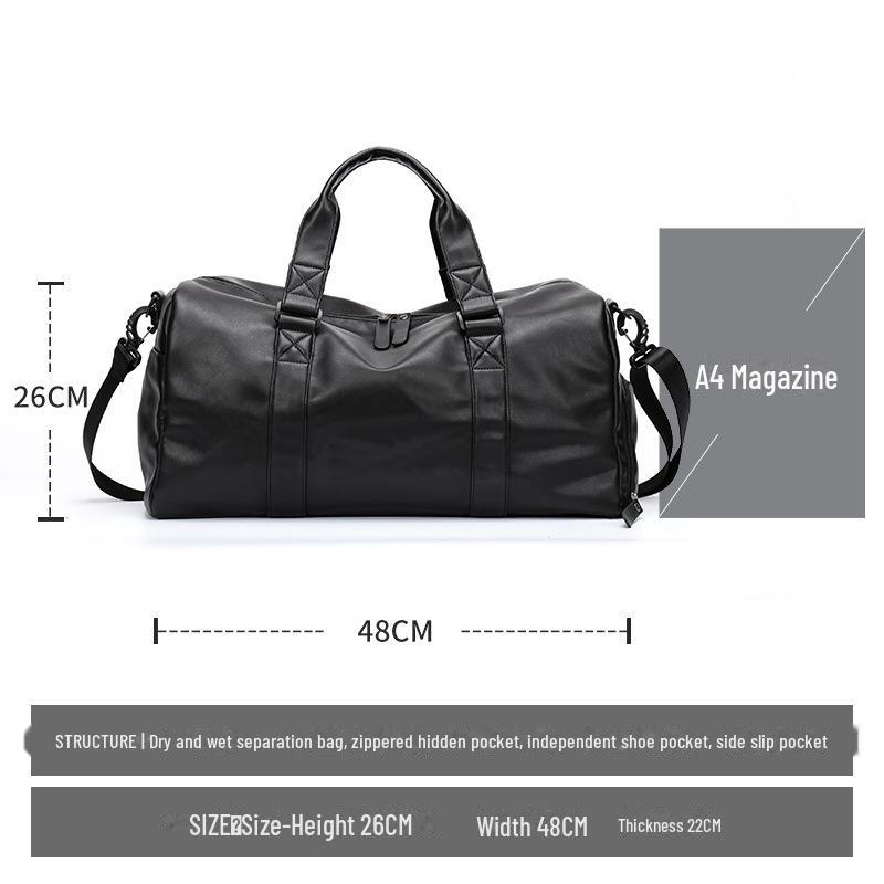 Men's Waterproof Leather Fitness Bag: Travel Handbag & Shoulder Messenger with Dry/Wet Separation