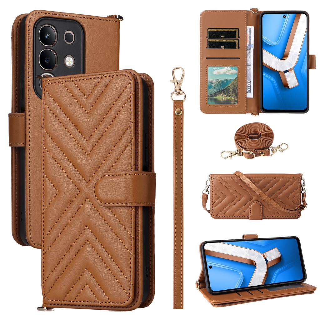 For Vivo Y29 4G/T4x 5G Wallet Case with Shoulder/Wrist Strap Leather Phone Cover Stand