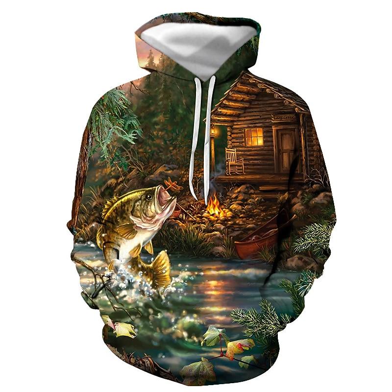 Men's Graphic Fish Hoodie Hoodies Sweatshirt Streetwear Casual Long Sleeve Hooded Casual Daily