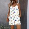 Tuta corta da donna senza maniche con spalline sottili, stampa farfalle, tasca, corta