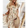2025 Spring Summer Round Neck Flower Printed Short Sleeve Loose Dress Fashionable and Versatile Trend