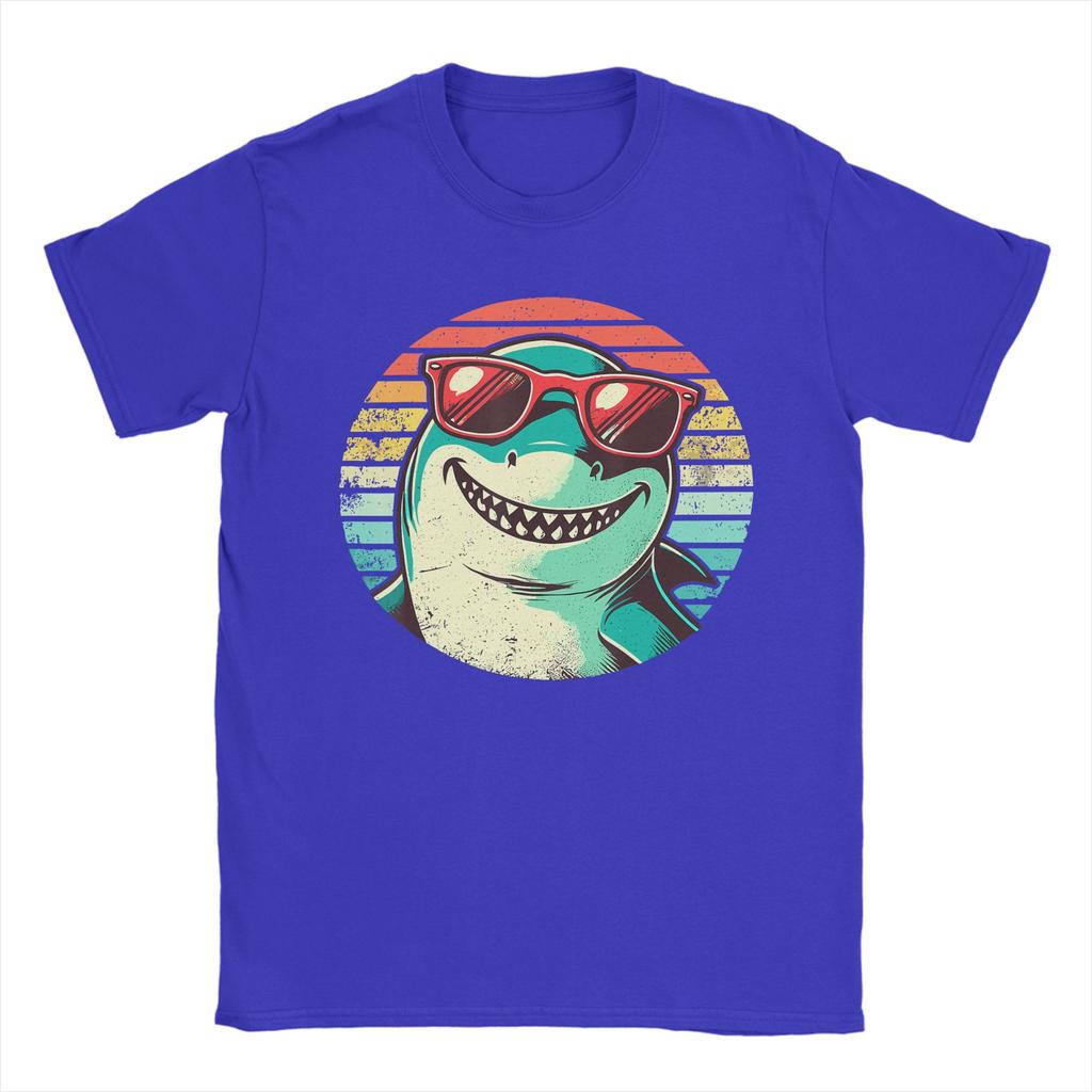 Cool Shark with Sunglasses Retro Sunset Cotton T Shirt For Couple Summer TShirts Crew Neck Leisure Tee Shirt Plus Size Tops