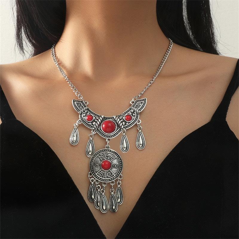 Retro Ethnic Style Alloy Collarbone Chain Hollow Flower Creative Necklace Bohemian Hanfu Ancient Clothing Neck Chain Necklace