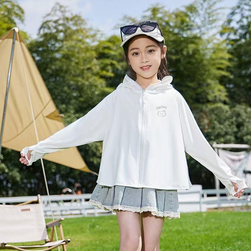 Kids Ice Silk Sun Protection Hoodie UPF50+ Lightweight Breathable UV Protection Summer Thin Jacket for Boys and Girls