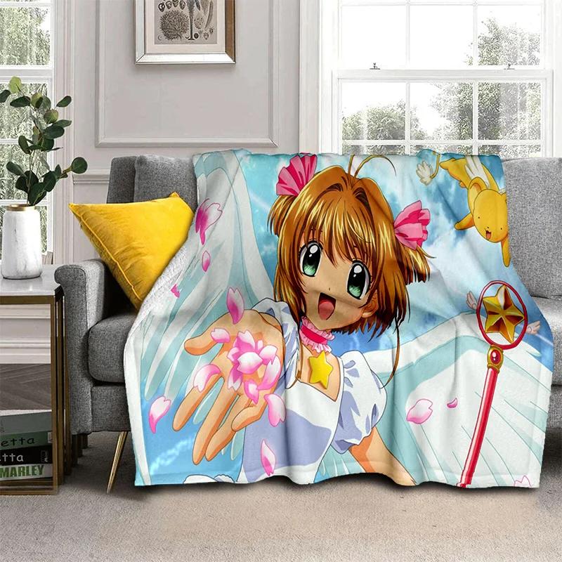 Sakura 3D Cute Card Captor Anime Cartoon Blanket,Soft Throw Blanket for Home Bedroom Bed Sofa Picnic Office Cover Blanket Kids