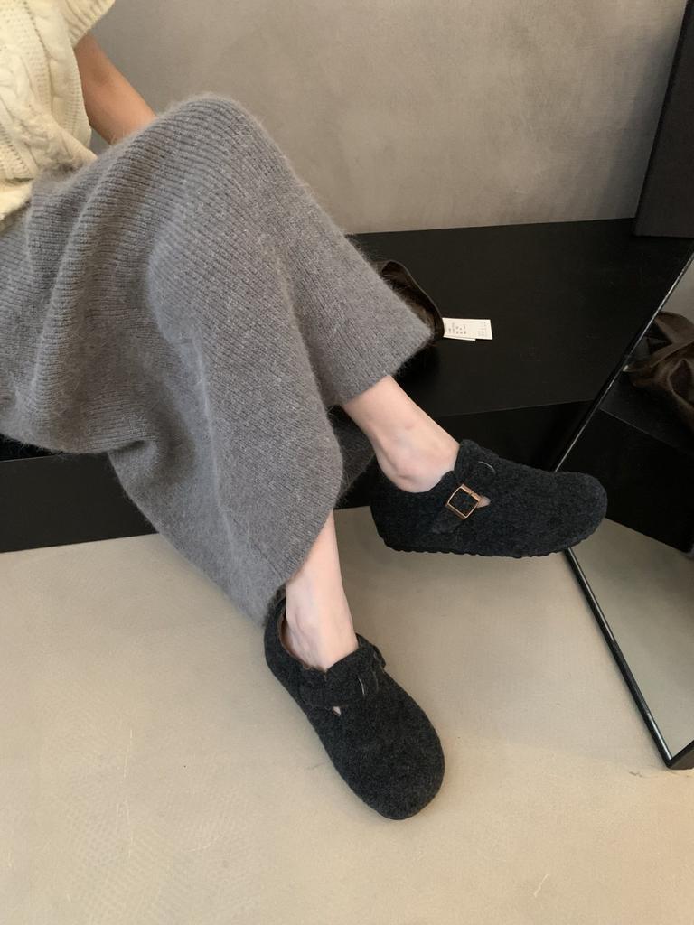 Autumn and winter cute round head velvet Mary Jane shoes single shoes flat heel evening wind fairy warm soft sole beanie cotton shoes woman