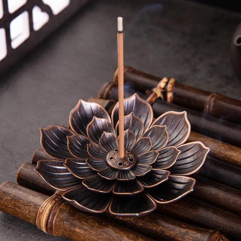 New 1PC Alloy Incense Burner Stick Holder Plate Buddhism Lotus Censer Bronze Nasturtium Incense Burner
