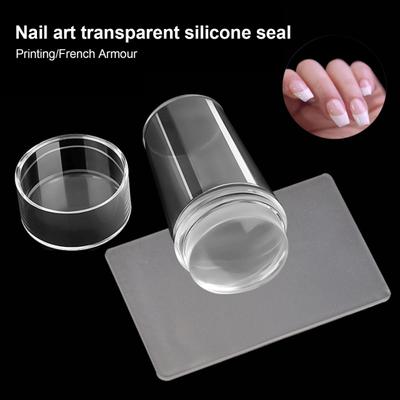 1 Conjunto Carimbo de Nail Art com Raspador de Unhas Design Removível Carimbo de Unha de Silicone Transparente Ferramentas de Manicure para Profissional