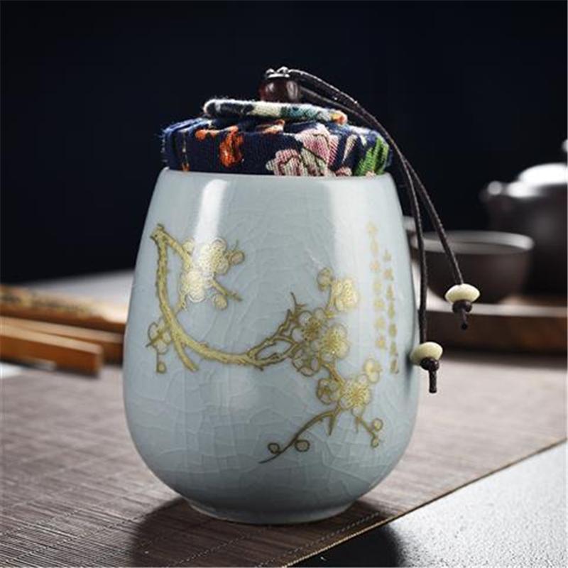

Чайница Ge Kiln Celadon, керамическая герметичная емкость для хранения в китайском стиле, декоративная фарфоровая банка для дома, влагостойкая банка для чая about 7.7x11cm