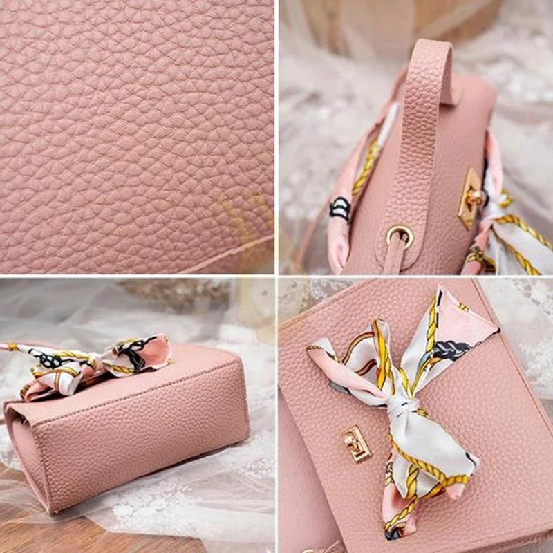 Women Ribbon Bow Decor Hasp Mini Flap Hangbag Ladies Fashion Leather Wallet Shoulder Messenger Crossbody Bag Totes