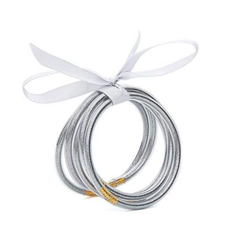 Women's Multi-Layer Silicone Rainbow Glitter Bracelet Set with Bow