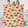 Thanksgiving Flannel Blanket - Maple Leaf & Pumpkin Design Throw for Sofa Decoration