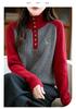 Women's Stand Collar Thick Embroidered Wool Sweater - Autumn/Winter Knitwear with Color Block and Small Horse Logo