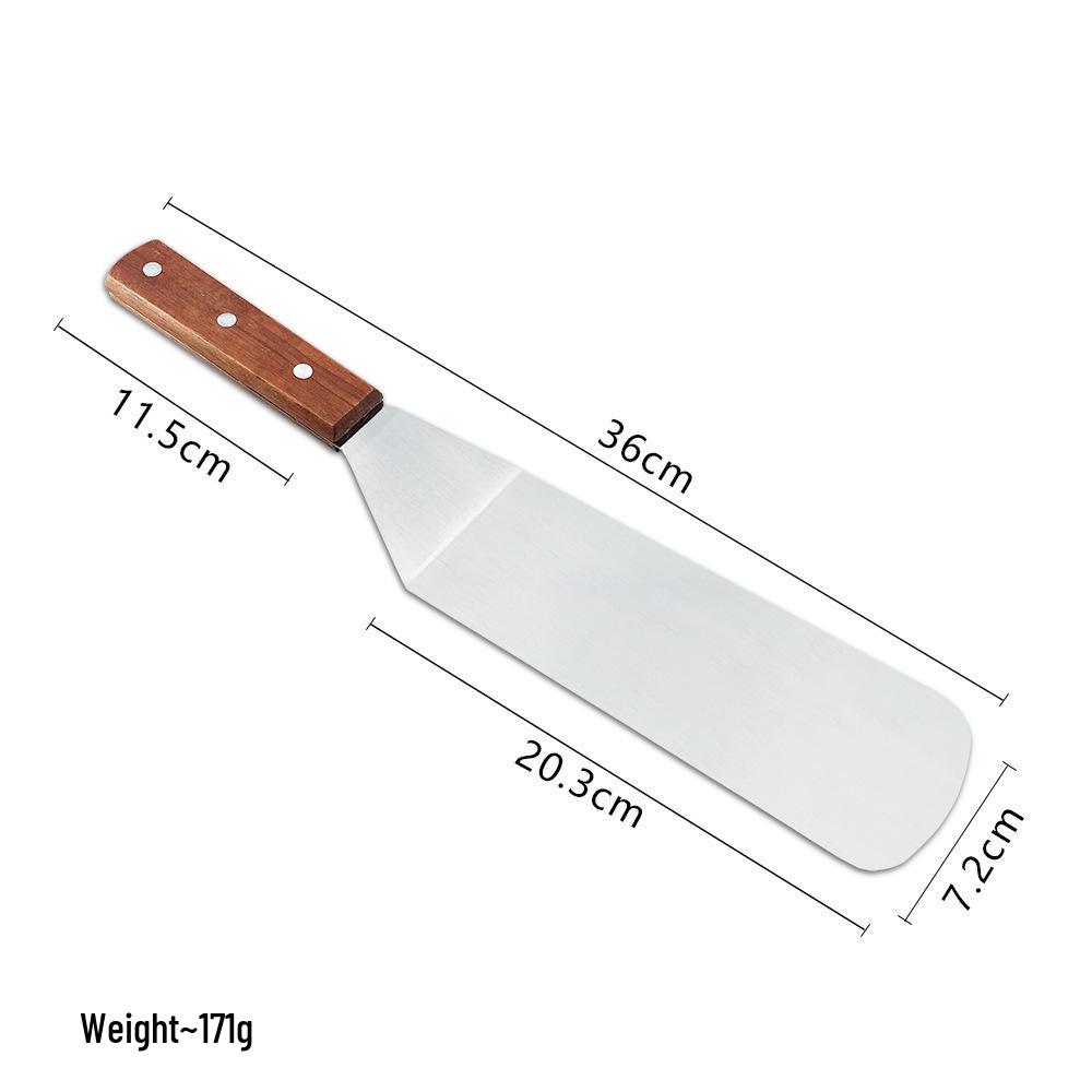 Multi-functional Stainless Steel BBQ Spatula with Wood Anti-slip Handle for Outdoor Grilling and Steak Frying