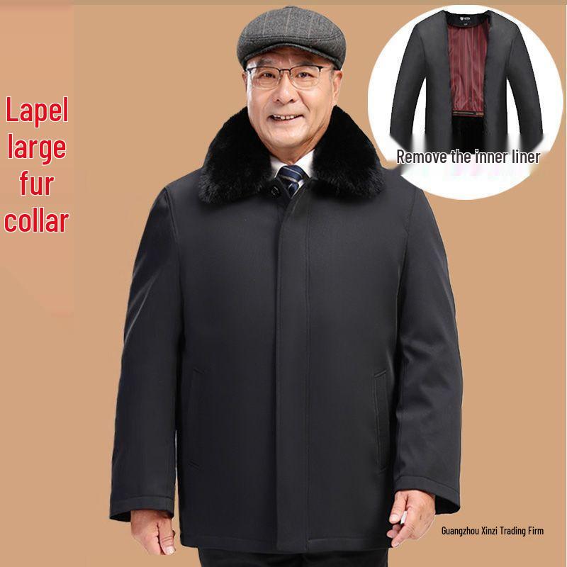 Fleece-Lined Cotton Jacket for Middle-Aged to Elderly Men: Winter Coat for 60, 70, and 80-Year-Olds.