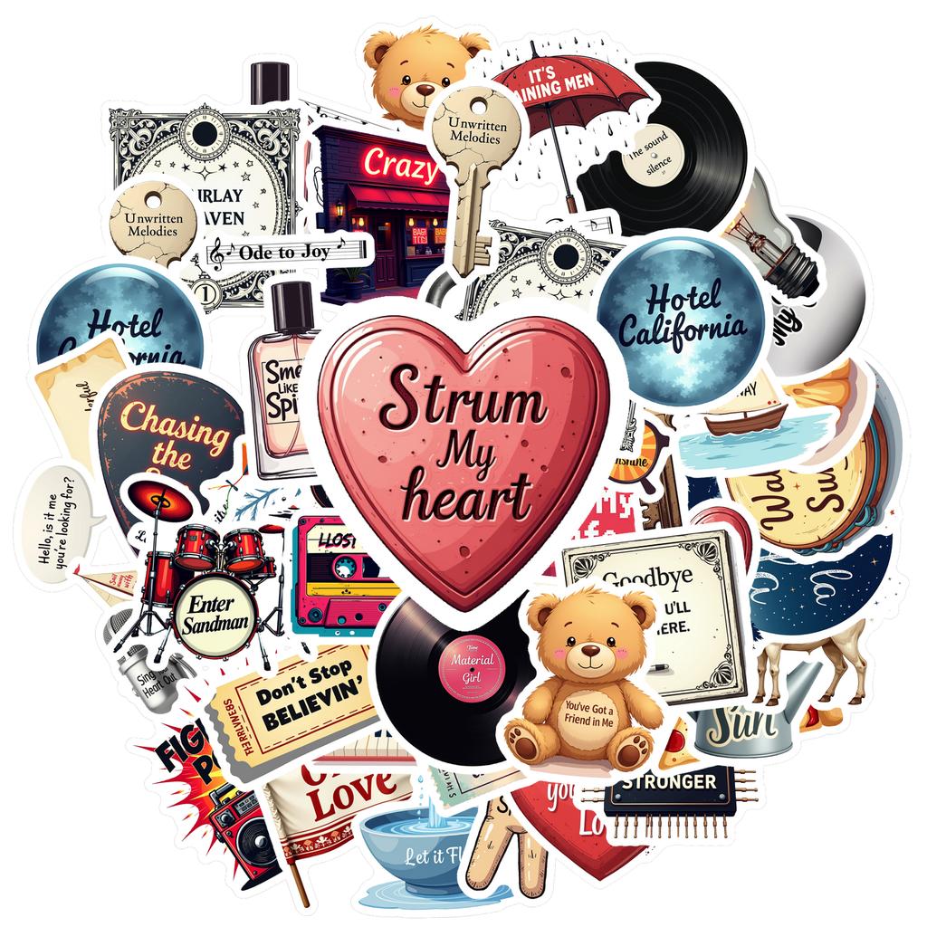 35-70pcs Retro Music Stickers Groovy Decor Diy Skateboard Luggage Guitar Laptop Car Waterproof Graffiti Decals