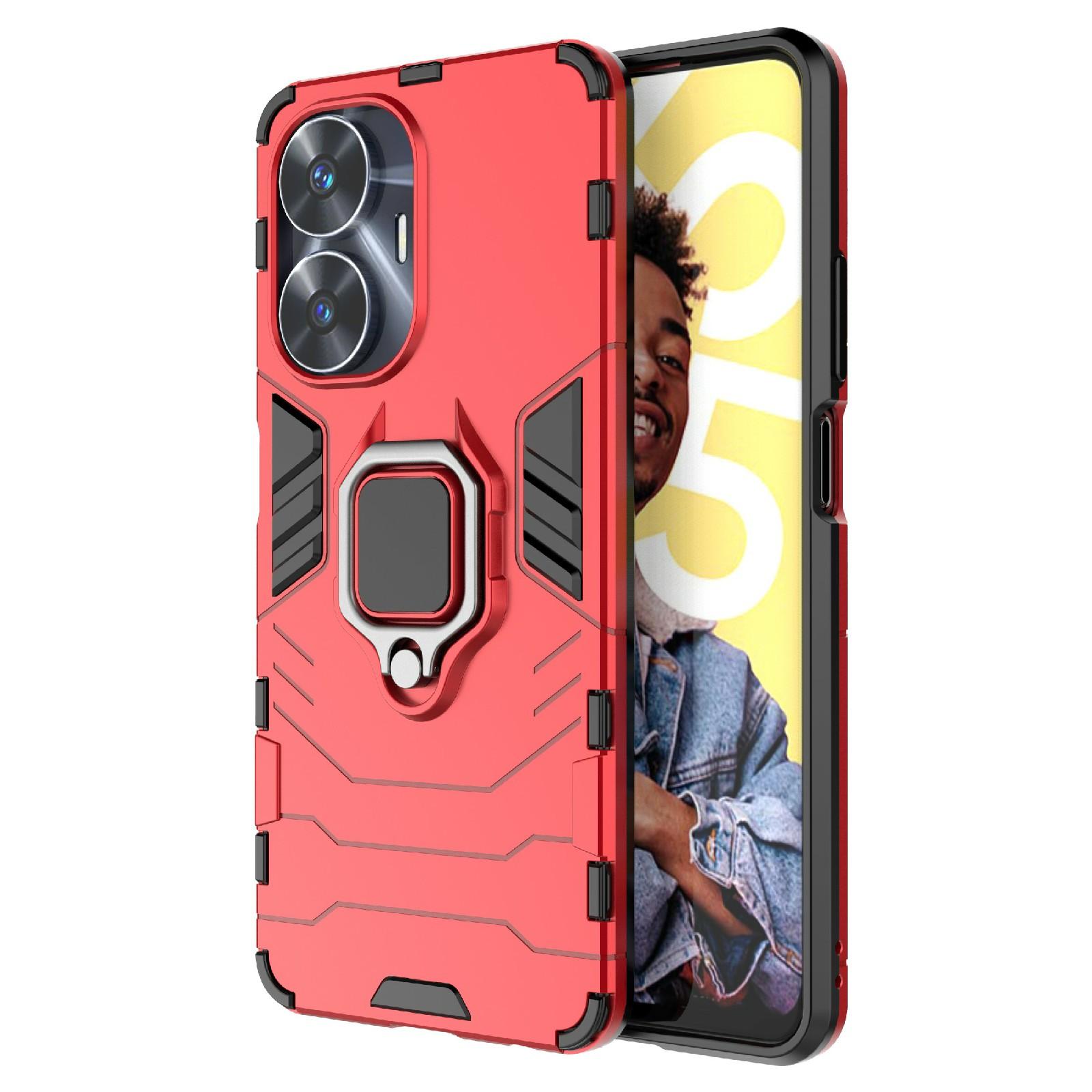 

For Realme C55 4G Ring Kickstand Protective Phone Case TPU+PC Phone Back Cover Red