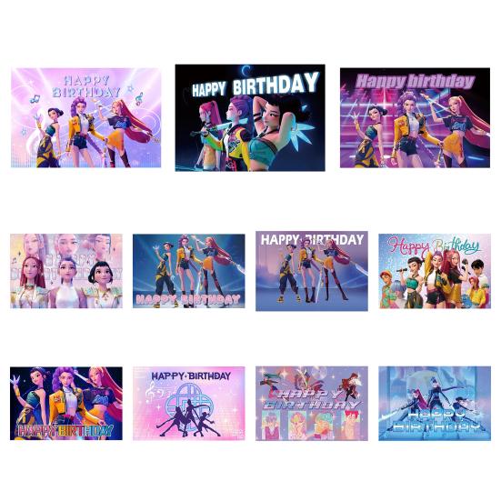 Yousheng Background Cloth Demon Movie Hunters Happy Birthday Banner Backdrop Hanging Cloth Decoration Kids Party Supplies