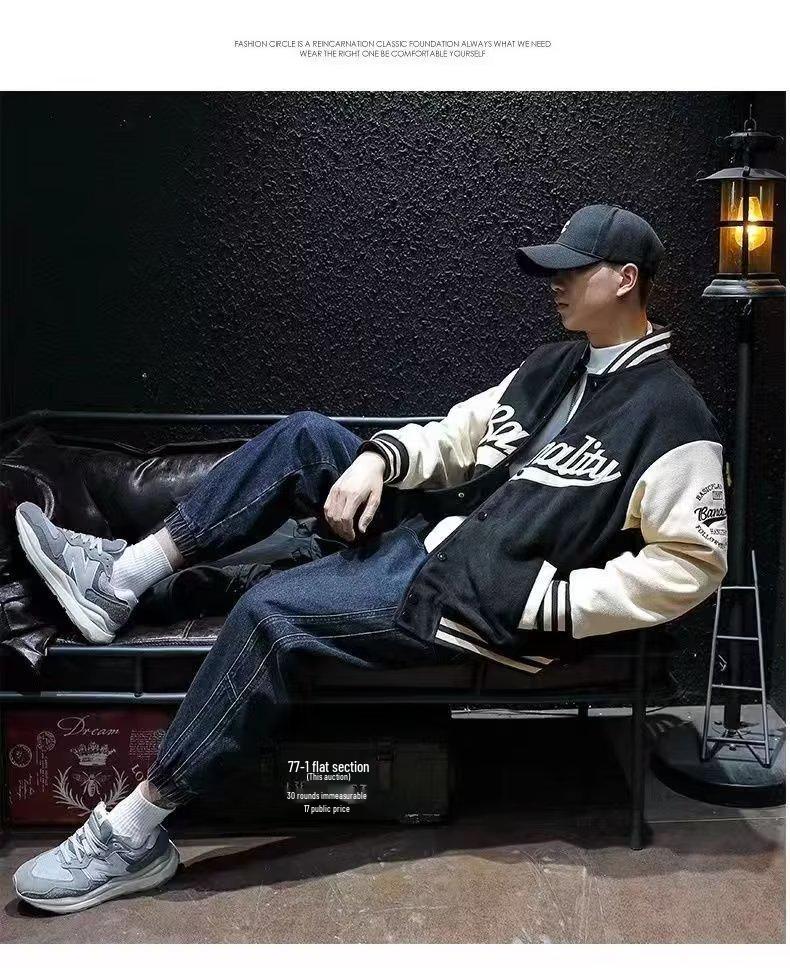 Men's Suede Embroidered Retro Bomber Jacket - Spring/Autumn