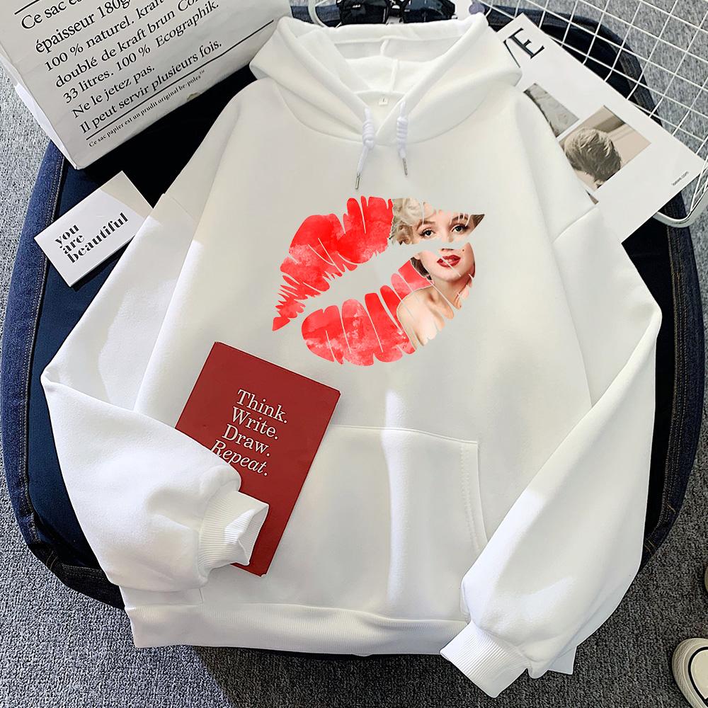 Graficzne bluzy z kapturem z odciskami ust Marilyn Monroe Popowa bluza na jesień/zimę Odzież vintage Moletom Słodkie pulowery