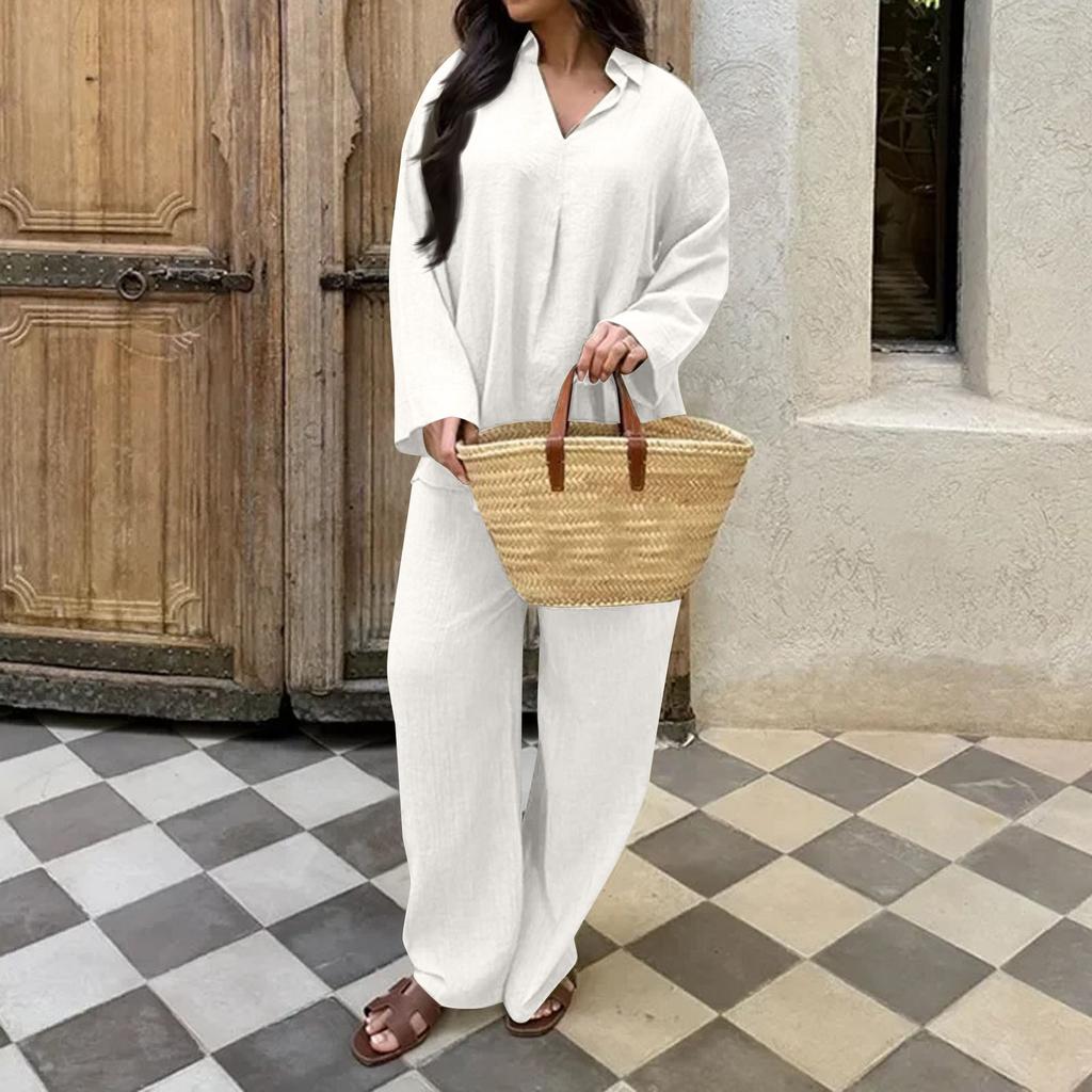 2-teiliges Damen-Outfit-Set, gerüschtes Kurzarm-Oberteil, Hose mit weitem Bein, Trainingsanzug-Sets