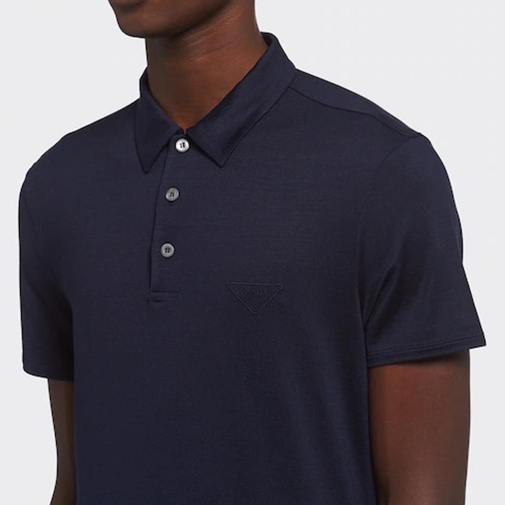 Prada Polo Shirts Men's Blue Polo Collar Moderate Straight Fit UJN714-1YDQ-F0124-S-211