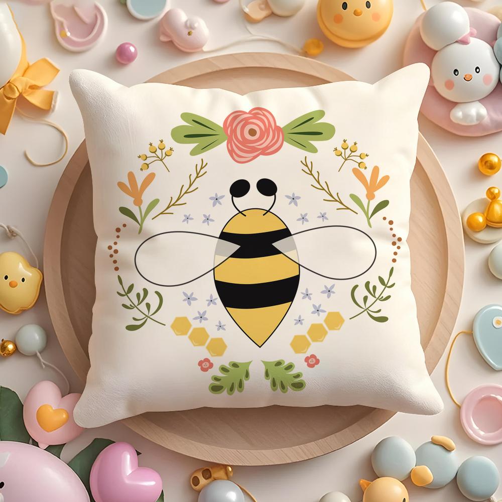 Cushion Cover Bee Botanical Plush Fabric Soft Double-Sided Printed Sofa Warm Winter Home Gift Pillow Case